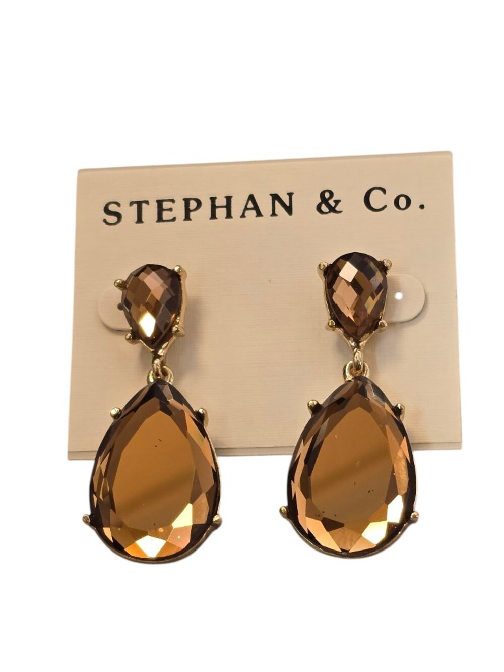 Stephan & Co Women's Gold Plated Brown Resin Water Drop Dangle Earrings NWT